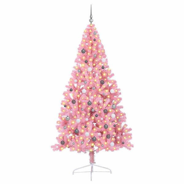 vidaXL Artificial Pre-lit Christmas Tree with 300 LEDs Pink 94.5" PVC