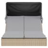 vidaXL Double Sun Lounger with Canopy and Cushions Beige Poly Rattan