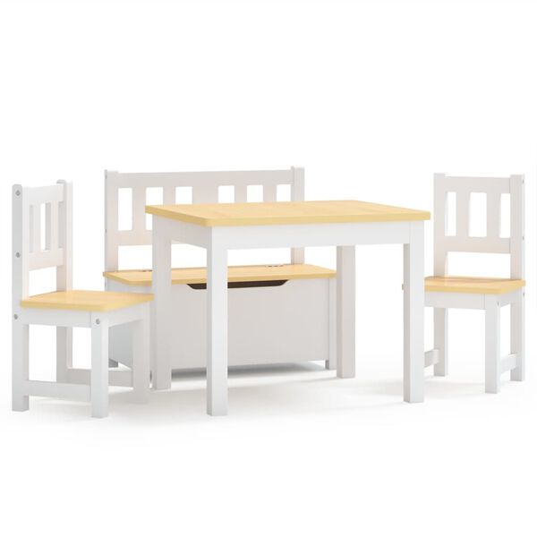vidaXL Kids Table and Chair Set White MDF Small Rounded Corners