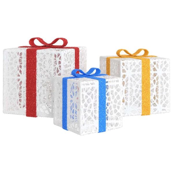 vidaXL Lighted Christmas Box Set of 3 White, Red, Gold, Blue