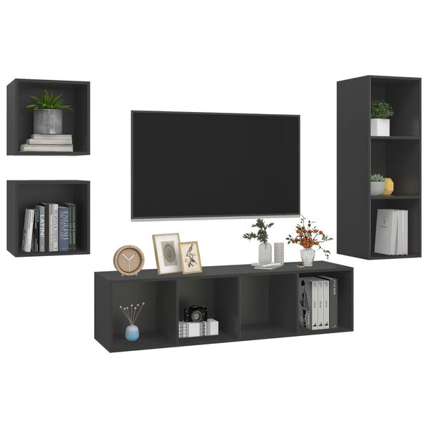 vidaXL TV Cabinet Set Grey Engineered wood Medium TV Cabinet Set