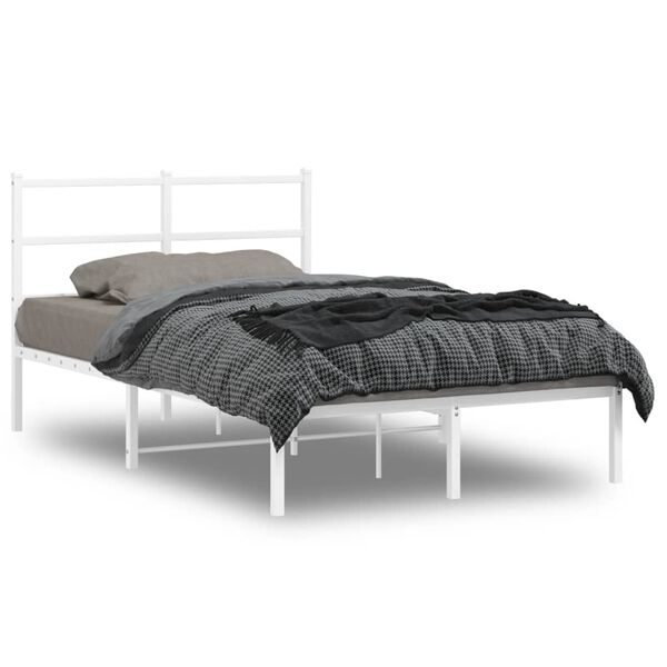 vidaXL Bed Frame White Powder-Coated Steel Small Double Bed Frame
