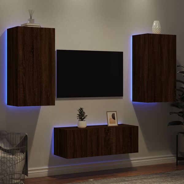 vidaXL TV Wall Unit Brown Oak Engineered Wood Large TV Wall Unit