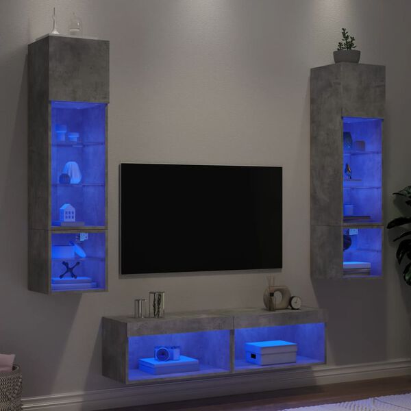 vidaXL 6 Piece TV Wall Units with LED Concrete Gray Engineered Wood