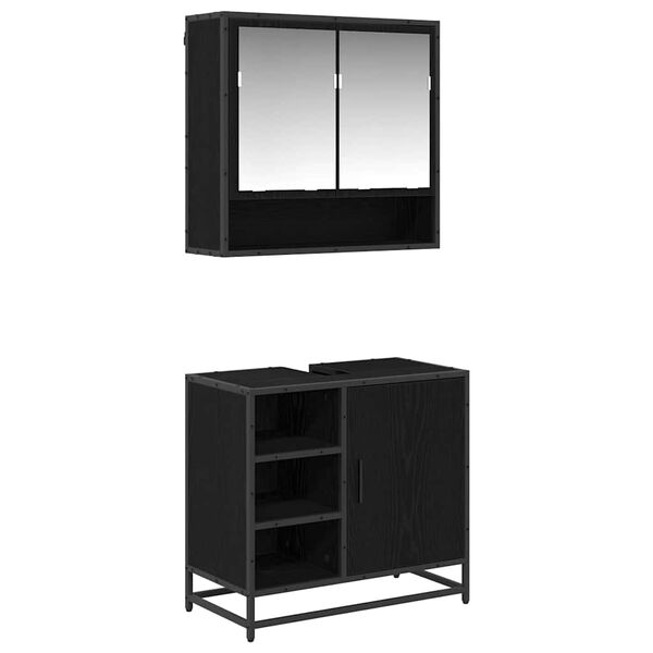 vidaXL Bathroom Furniture Set 2 pcs Black Oak Engineered Wood