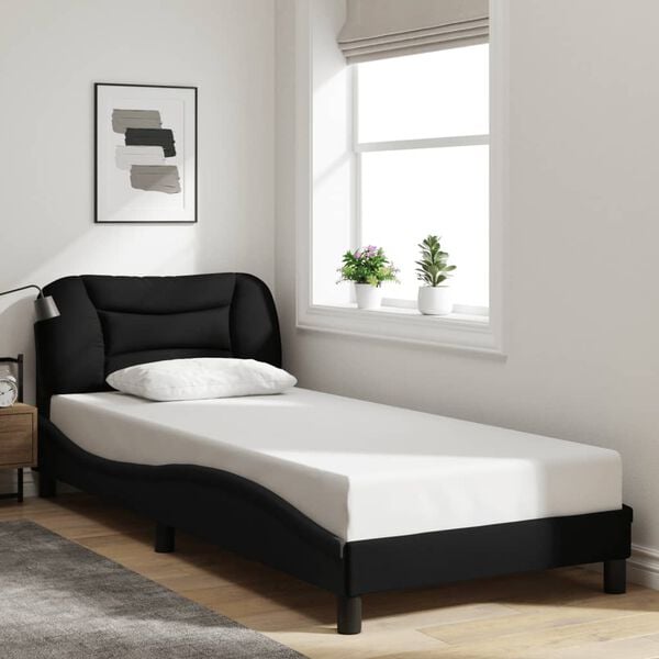 vidaXL Bed Frame Black Polyester Twin Bed Frame Rectangular Modern