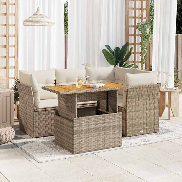 vidaXL Garden Sofa Set Beige PE rattan Medium Adjustable Armrests