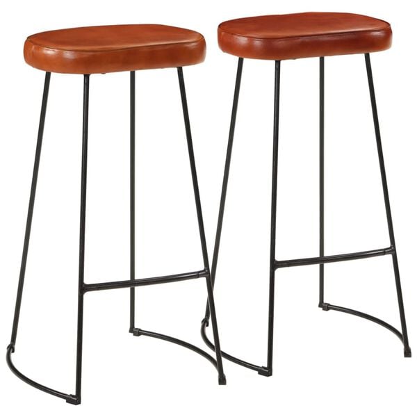 vidaXL Bar Stool Set of 2 Brown Powder-coated Iron, Faux Leather Medium
