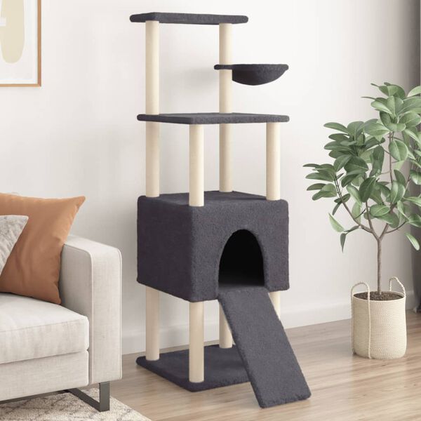 vidaXL Cat Tree Dark Grey Engineered wood, plush, sisal 60.2 in Cat Tree