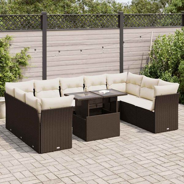 vidaXL Garden Sofa Set Brown PE rattan, powder-coated steel, tempered glass