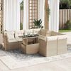 vidaXL Garden Sofa Set Beige PE Rattan Large Adjustable Armrests