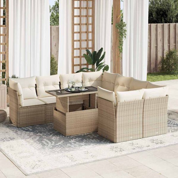 vidaXL Garden Sofa Set Beige PE Rattan Large Adjustable Armrests