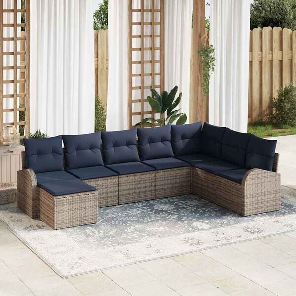 vidaXL Garden Sofa Set with Cushion 8 pcs Grey Synthetic: Poly Rattan