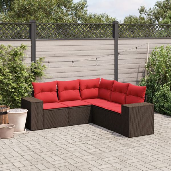 vidaXL 5 Piece Garden Sofa Set with Cushions Brown Poly Rattan