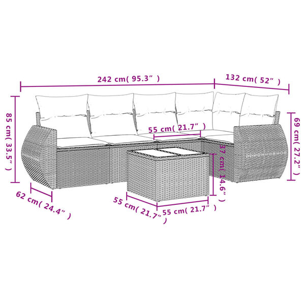 vidaXL 6 Piece Patio Sofa Set with Cushions Black Poly Rattan
