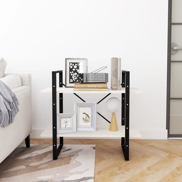 vidaXL Book Cabinet White and Black Solid Pine Wood, Metal Medium