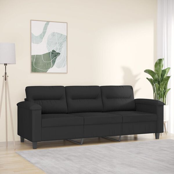 vidaXL 3-seater Sofa Black Microfiber fabric 3-Seater Durable Sofa