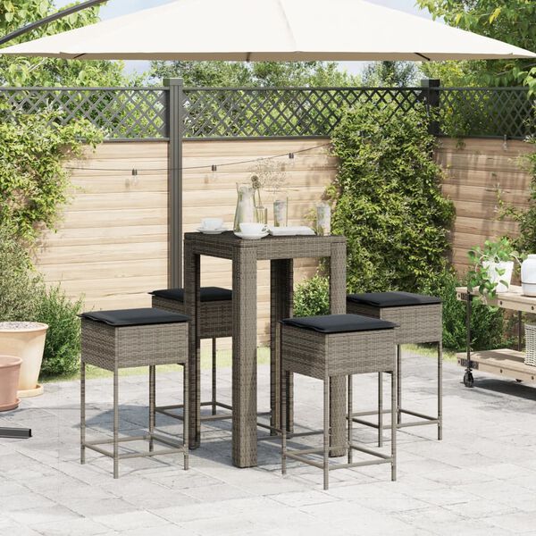 vidaXL Garden Bar Set Grey PE rattan, powder-coated steel, polyester