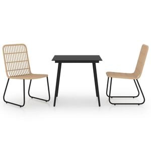 vidaXL Dining Set Oak and Black Poly Rattan, Powder-Coated Steel, Glass