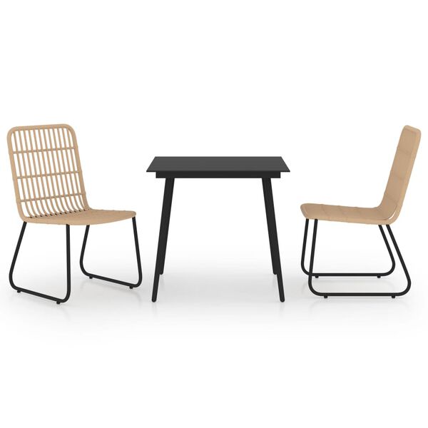 vidaXL Dining Set Oak and Black Poly Rattan, Powder-Coated Steel, Glass