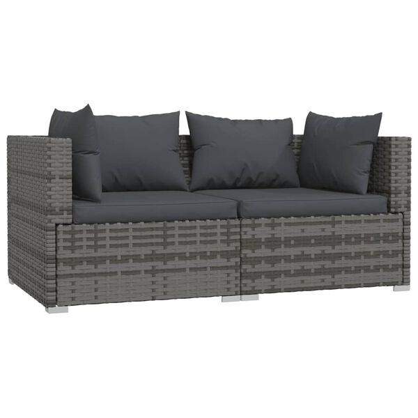 vidaXL 2-seater Sofa Grey PE rattan, steel, plastic, fabric (100% polyester)