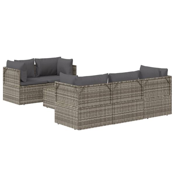 vidaXL Garden Lounge Set Grey PE rattan, powder-coated steel, polyester, PVC