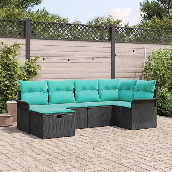vidaXL Garden Sofa Set with Cushion with Storage 6 pcs Poly rattan