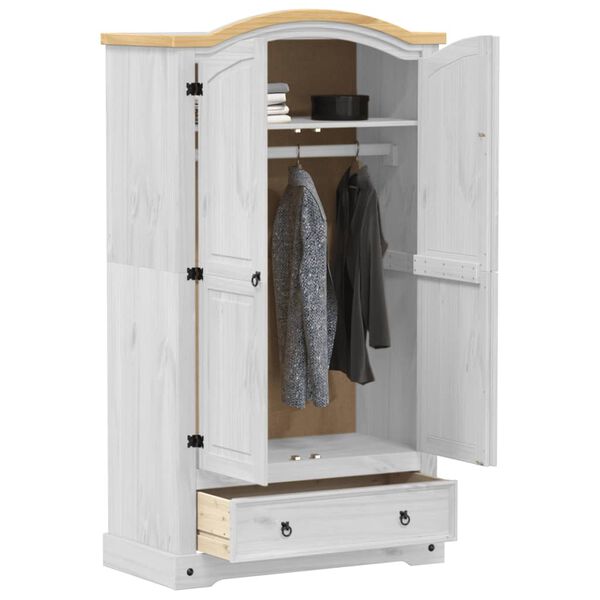 vidaXL Wardrobe White Solid pine wood, engineered wood, metal