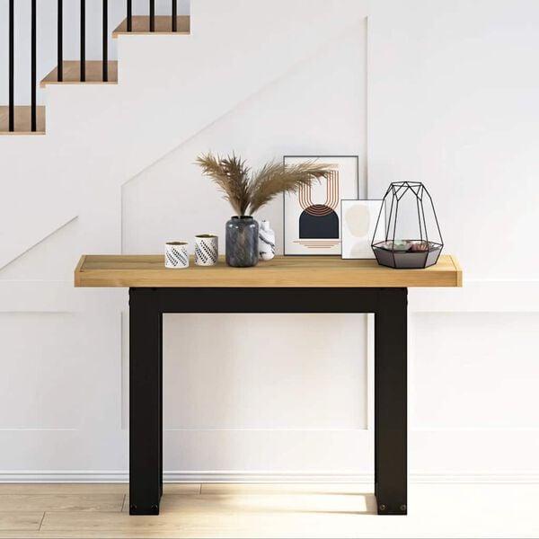 vidaXL Console Table Natural, Black Solid Pine Wood Slim Durable