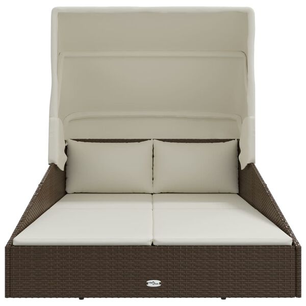 vidaXL Patio Sunbed Brown PE Rattan Double Foldable Patio Sunbed