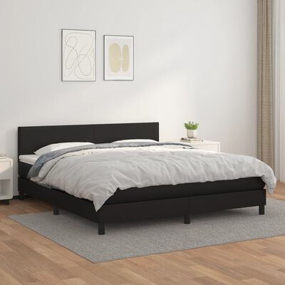 vidaXL Box Spring Bed with Mattress Black King Faux Leather
