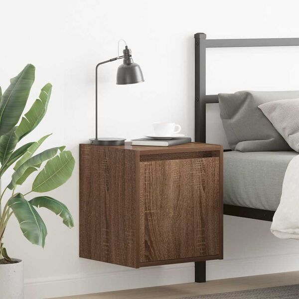 vidaXL Wall-mounted Bedside Cabinet Brown oak Engineered wood Medium