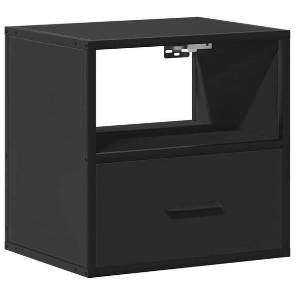 vidaXL Wall-mounted Bedside Cabinet Black Engineered wood, Metal Medium