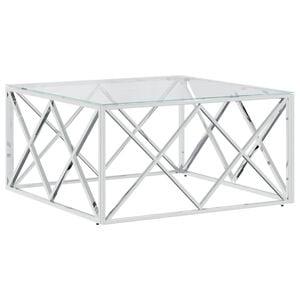 vidaXL Coffee Table Silver Stainless Steel, Tempered Glass