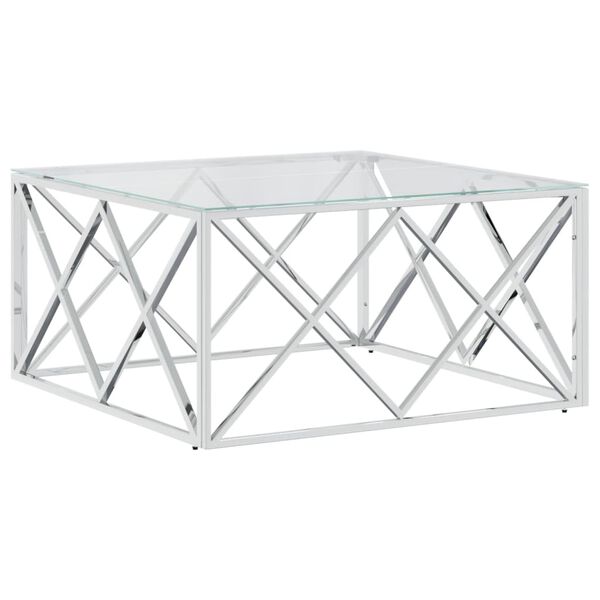 vidaXL Coffee Table Silver Stainless Steel, Tempered Glass