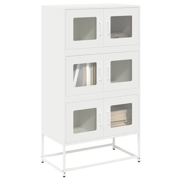 vidaXL Highboard White Cold-rolled Steel Tall Modern Storage Cabinet