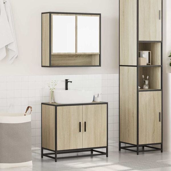 vidaXL Bathroom Furniture Set Sonoma Oak Engineered wood, Metal Medium