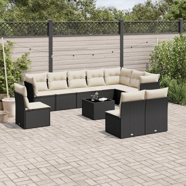 vidaXL Garden Sofa Set Black with Cream White Cushions