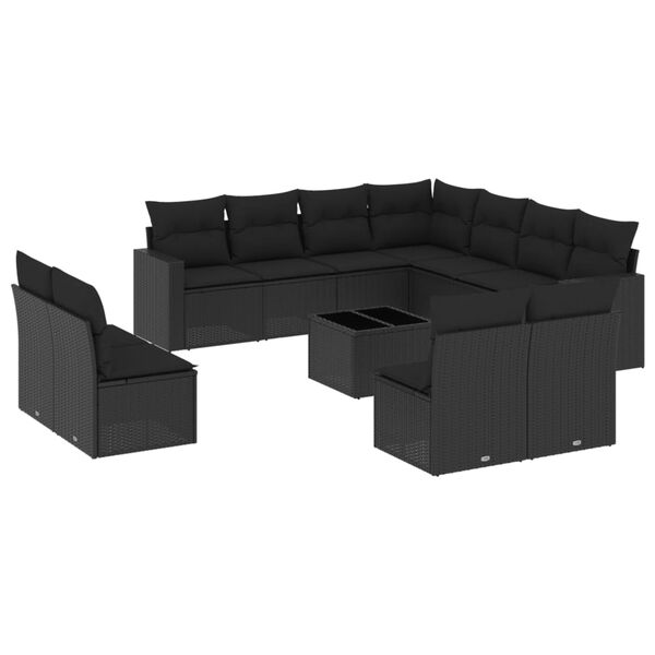vidaXL Garden Sofa Set Black PE Rattan Large Modular Garden Sofa Set