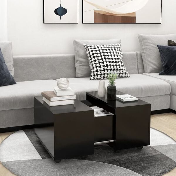 vidaXL Coffee Table Black Engineered wood Small Extendable
