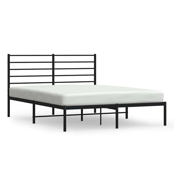vidaXL Bed Frame Black Powder-Coated Steel 63 x 79 in Bed Frame