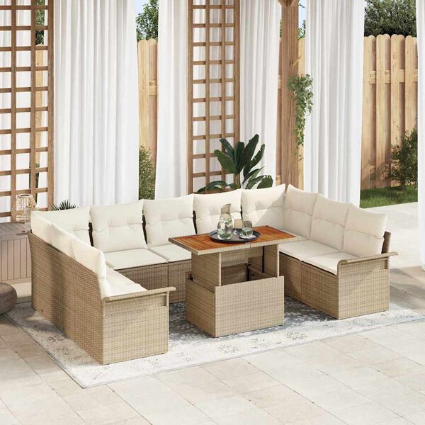 vidaXL Garden Sofa Set with Cushion 10 pcs beige and cream