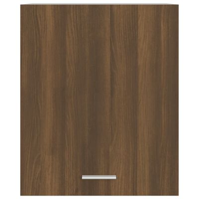 A single wood veneer cabinet door with a horizontal metal handle.