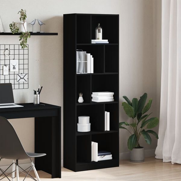 vidaXL Bookcase Black Engineered Wood Medium Bookcase Rectangular