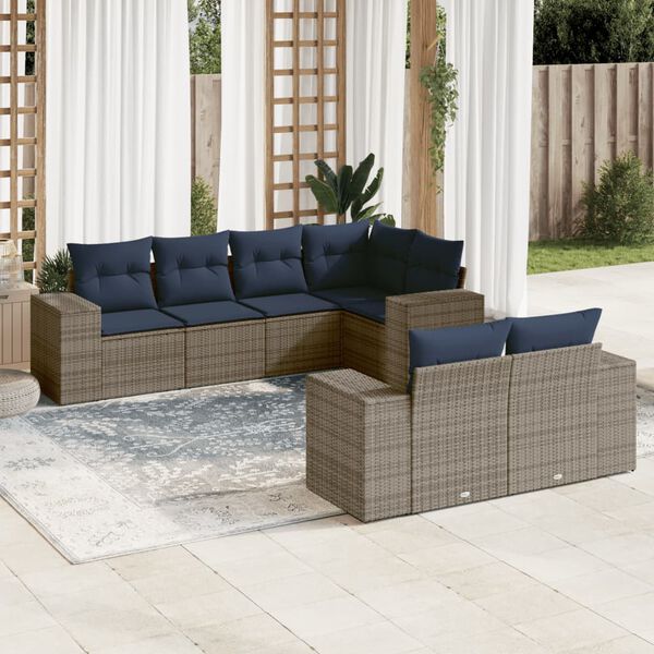 vidaXL 7 Piece Garden Sofa Set with Cushions Grey Poly Rattan