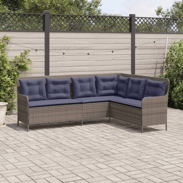 vidaXL Patio Sofa Gray Poly Rattan, Powder-Coated Steel L-Shaped, 5-seater