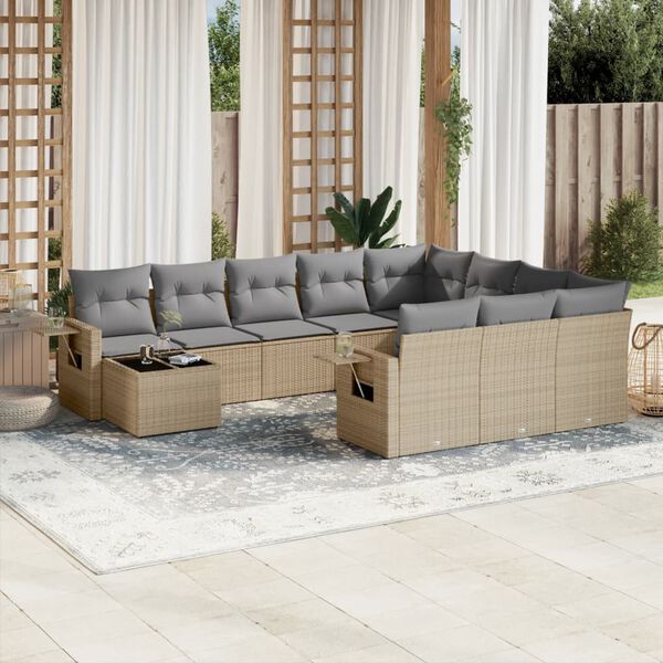 vidaXL Garden Sofa Set Beige PE Rattan, Powder-Coated Steel, Tempered Glass
