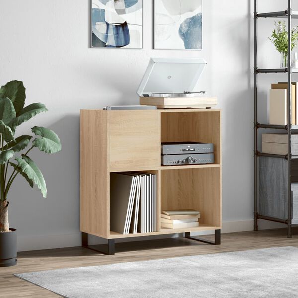 vidaXL Record Cabinet Sonoma oak Engineered wood, iron Medium