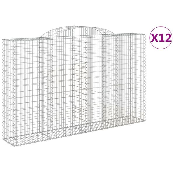 vidaXL Gabion Basket Set of 12 Silver Galvanized Iron Large Durable