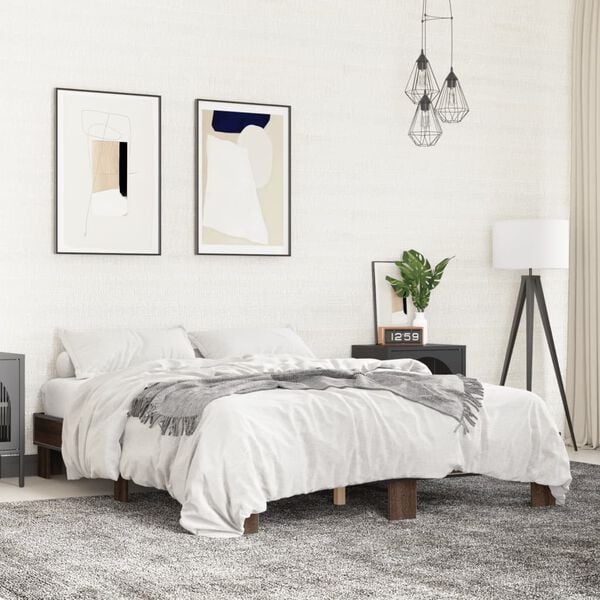 vidaXL Bed Frame Brown Oak Engineered Wood King Size Tough Rectangular